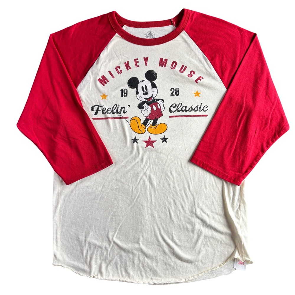 Disney Mickey Mouse Feelin‎ Classic 1928 Raglan Baseball Tee Red White Large